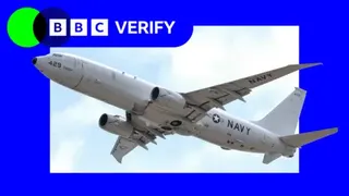 Getty Images A P-8 Poseidon in flight, with the BBC Verify logo superimposed next to it