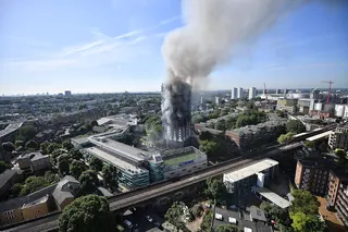 Grenfell Tower on fire in 2017. The block was in a deprived part of Britain's richest borough. Photo: Getty Images
