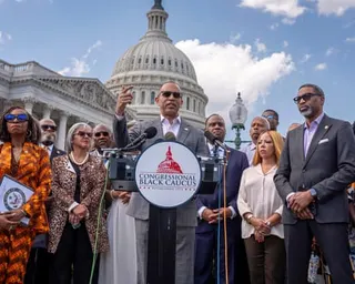 Hakeem Jeffries, the top US House Democrat, spoke Tuesday alongside members of the Congressional Black Caucus.
