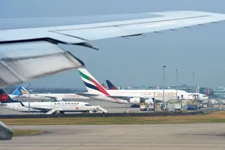 Planes stand on the tarmac at Heathrow Airport Terminal 5 as concerns grow over jet fuel supplies linked to the Iran war. Photo: dpa