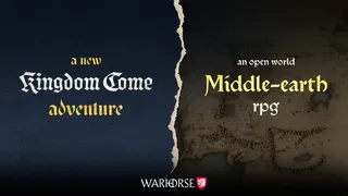 An image split down the middle, with the words "a new kingdom come adventure" on one side, and "an open world middle-earth rpg" on the other. The Warhorse studio logo is at the bottom.