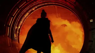 A Jedi leaves a space ship.