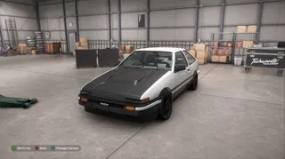 The Toyota Sprinter Trueno GT Apex in the garage in Forza Horizon 6.
