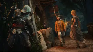 Edward Kenway hiding from an officer in Assassin's Creed Black Flag Resynced.