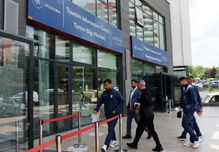 Iranian players arrive at the Canada embassy for visa procedures in Ankara. Photo: Reuters