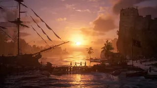 Pirates walk the dock to shore in Assassin's Creed Black Flag Resynced
