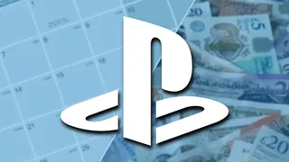 PlayStation symbol over a calendar and some money.