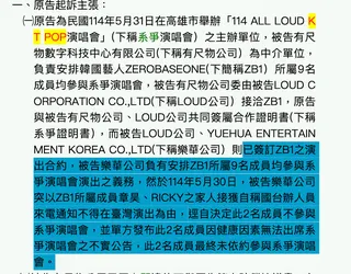 台北地方法院相關民事裁定書內容曝光，章昊和RICKY家人接到自稱國台辦人員去電通知不得在台灣演出。（截圖自司法院裁判書系統）