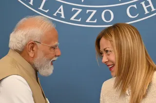India’s Prime Minister Narendra Modi and Italy’s Prime Minister Giorgia Meloni greet each other at the end of a press conference at Villa Doria Pamphili in Rome May 20, 2026. — AFP pic