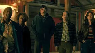 An image featuring characters from The Boroughs. There are five characters altogether, and they stand in a line, looking mildly perturbed at what's in front of them.