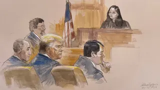 Former President Donald Trump seated in federal court in Fort Pierce Florida