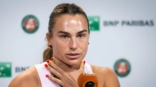 Aryna Sabalenka speaks to the media at the 2026 French Open