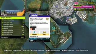 Forza Horizon 6 Hakone Nanamagari: A map of the Nangan region showing the location of the Hakone Nanamagari touge race.