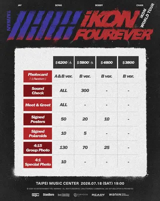南韓男團iKON《iKON FOUREVER WORLD TOUR IN TAIPEI》座位圖和福利圖。（圖／網銀國際影視提供）