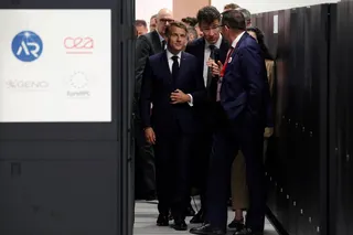 France’s President Emmanuel Macron visits the European Forum on Computing Power, Quantum Sciences and Technologies, and Semiconductors held in the south of Paris on Friday. Photo: via Reuters