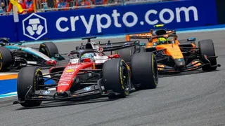 Charles Leclerc and Lando Norris on track in Miami