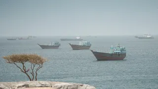 Vessels sail through the Strait of Hormuz, Musandam, Oman