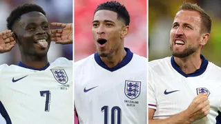 Saka, Bellingham and Kane split pic