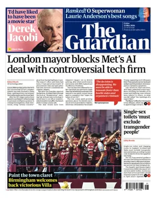 Front page of the Guardian 22 May 2026