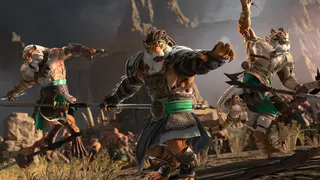 A trio of Tiger Warriors in Total War: Warhammer 3.