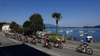 riders next to Lake Maggiore Giro d'Italia stage 13