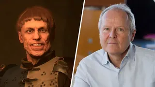 A split image featuring Yves Guillemot and Dry Devil from Kingdom Come: Deliverance 2.