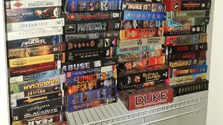 A closet full of dozens of big box PC games