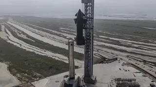 SpaceX stacks its first V3 Starship vehicle on the pad at Starbase, Texas, ahead of its debut flight. SpaceX posted this photo on X on May 19, 2026.