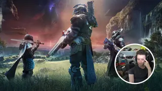 Destiny 2 characters look into the horizon; streamer Datto reacts on stream to the news that Destiny 2 content updates are ending.