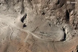 A satellite image shows a closer view of the destroyed tunnel entrances at Isfahan missile complex on March 8.