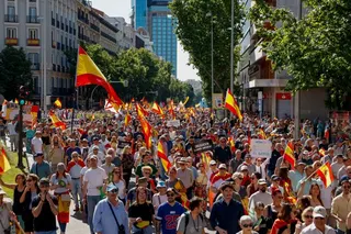 Thousands of people take part in a march called the 'Dignity Parade' to demand the resignation of Prime Minister Pedro Sanchez in Madrid, Spain on May 23, 2026.