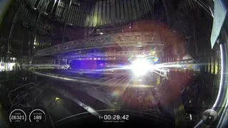 The view from inside Starship V3's payload bay as the final dummy Starlink satellite is released, then turned on its flashlights to record video of Starship in space.
