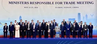 APEC貿易部長會23日在蘇州落幕，中國商務部長王文濤（中）表示，這次會議達成「...