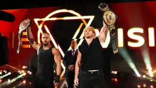 Austin Theory, Paul Heyman, and Logan Paul entering arena during Monday Night RAW in Las Vegas