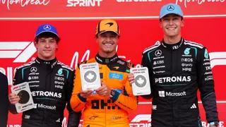 Kimi Antonelli, Lando Norris and George Russell