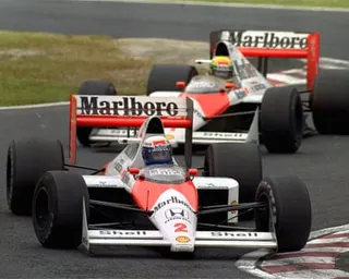 Alain Prost’s McLaren leads teammate Ayrton at Suzuka in 1989