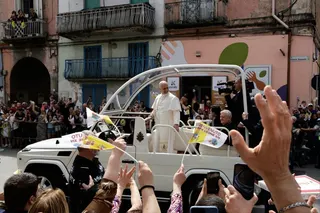 Pope Leo during his visit to Acerra, Italy, on Saturday. He has been speaking out more forcefully in recent weeks and will issue a major document, relating to AI, on Monday. Photo: AP