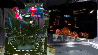 A green-screened picture-in-picture stream of CMDR Wacko piloting the SimStarr rig to play Elite Dangerous.