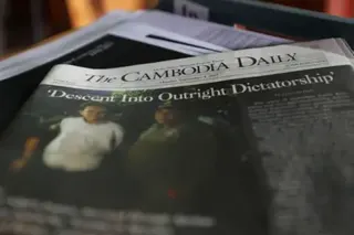 Getty Images A copy of the final issue of the Cambodia Daily on a desk at the newspaper's office.