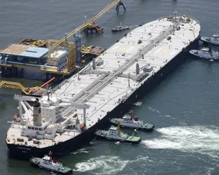 Aerial view of a crude oil tanker