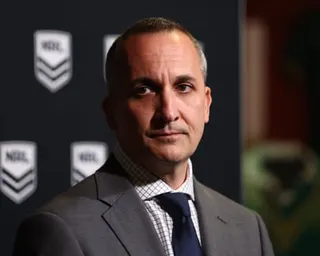 NRL CEO Andrew Abdo speaks to the media