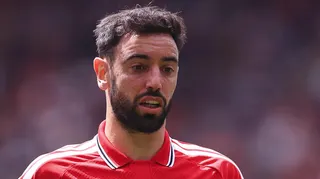 Bruno Fernandes playing for Manchester United, wearing the club's red kit