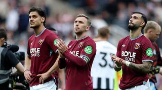 West Ham skipper Jarrod Bowen (centre) after the 3-1 defeat at Newcastle