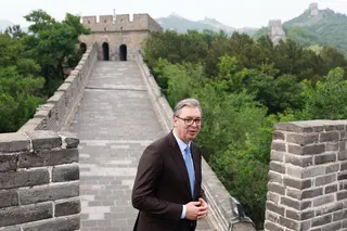Serbian President Aleksandar Vucic visits a section of the Great Wall north of Beijing on Sunday. Photo: Reuters