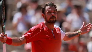Stan Wawrinka celebrates a point during his final French Open match