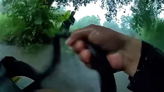 First responder holding infant seat