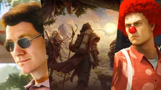 007, IO's Fantasy Game concept art, and Agent 47 in a clown outfit.