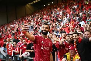 Liverpool’s Egyptian striker #11 Mohamed Salah takes a selfie with fans after the English Premier League football match between Liverpool and Brentford at Anfield in Liverpool May 24, 2026. — AFP pic