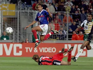 Thierry Henry scoring France’s third goal in their 3-0 win over South Africa at the 1998 World Cup, which they won. Photo: AFP
