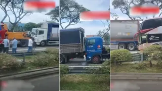 亚逸拉惹快速公路发生车祸  四重型车连环撞 三司机助查